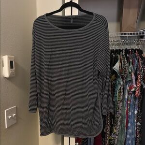 Eileen Fisher Charcoal and Black Striped Long Sleeve Tee
